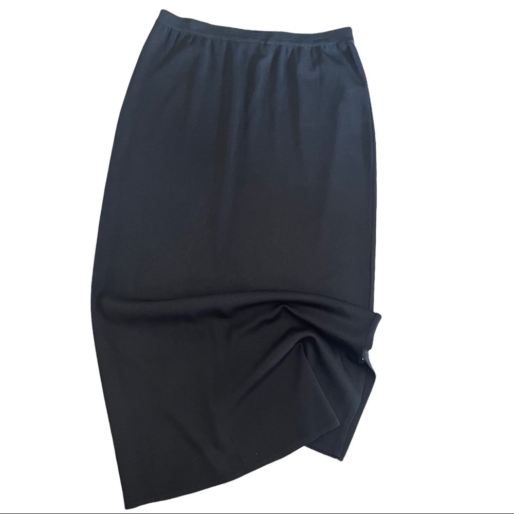 Ming Wang Rib Knit Midi Skirt Black Casual Pull On Stretch sz S